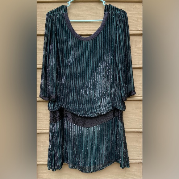 Cocktail Dress Blouson Black/Green Embellished - Picture 8 of 15